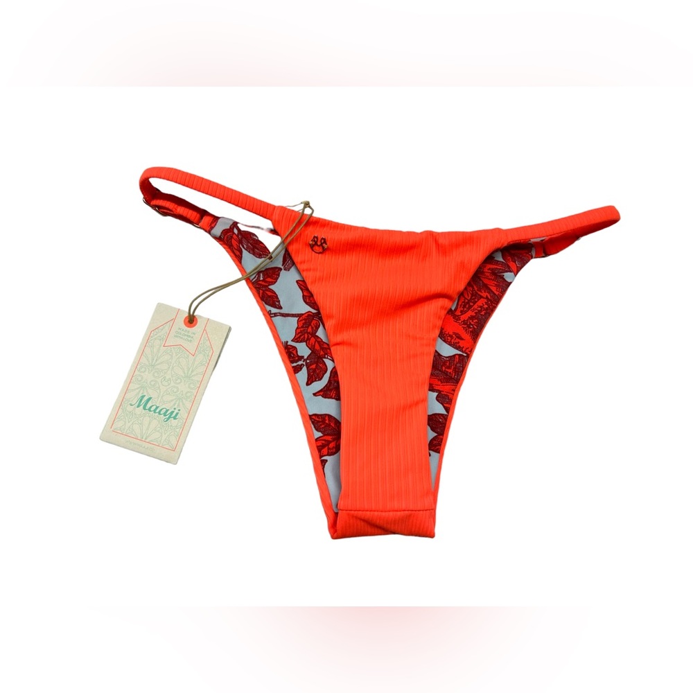 Maaji Orange Ribbed Bikini Bottom with Floral Lining